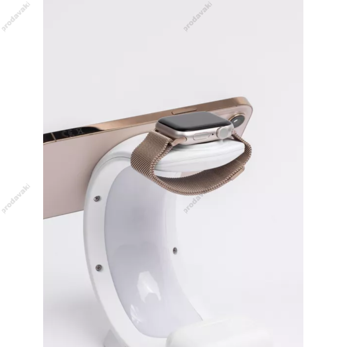 Бездротова зарядка стенд T17 3 IN 1 MagSafe RGB Light (iPhone, iWatch, AirPods) White