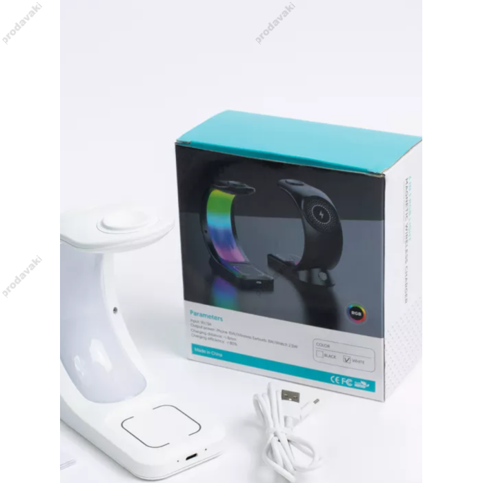 Бездротова зарядка стенд T17 3 IN 1 MagSafe RGB Light (iPhone, iWatch, AirPods) White