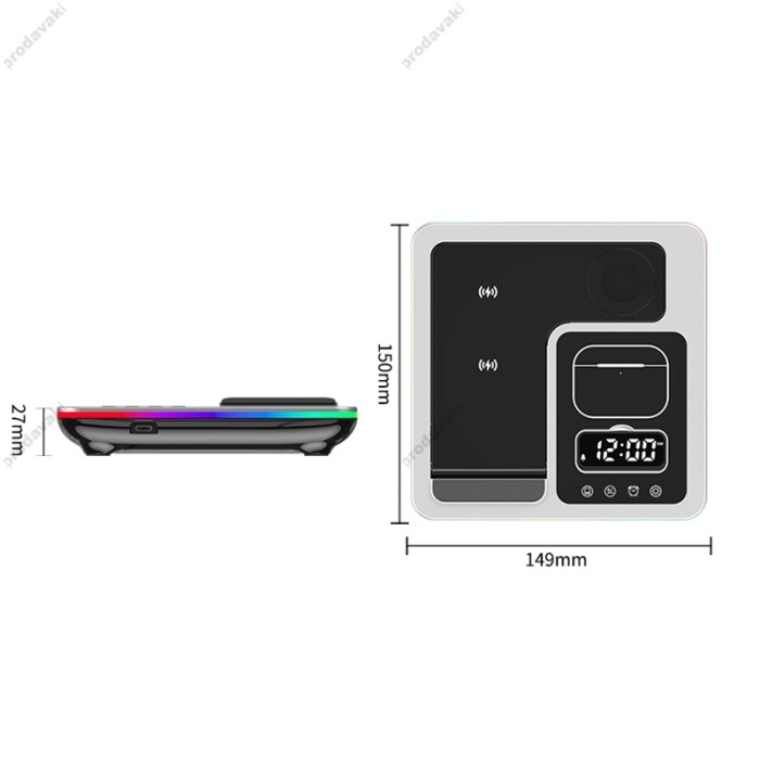 Бездротова зарядка стенд A93 5 IN 1 NEW AUTOMATIC (iPhone, iWatch, AirPods) 25W Black