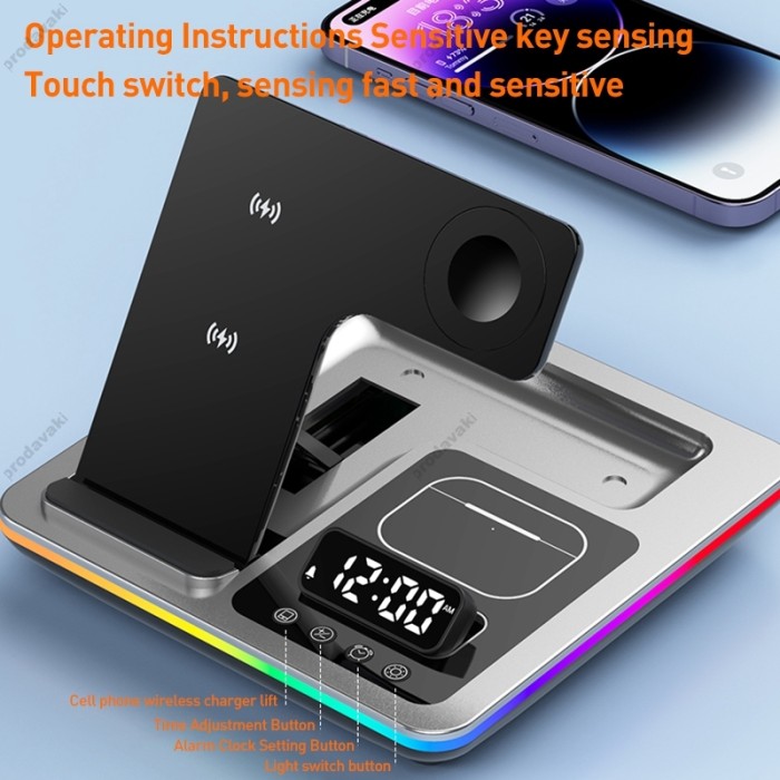 Бездротова зарядка стенд A93 5 IN 1 NEW AUTOMATIC (iPhone, iWatch, AirPods) 25W Black