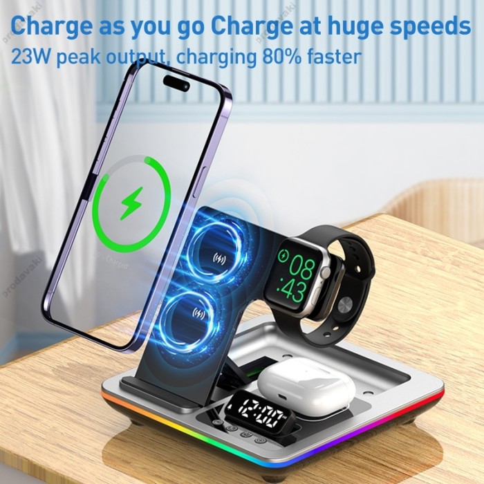 Бездротова зарядка стенд A93 5 IN 1 NEW AUTOMATIC (iPhone, iWatch, AirPods) 25W Black