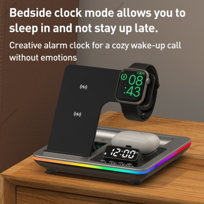 Бездротова зарядка стенд A93 5 IN 1 NEW AUTOMATIC (iPhone, iWatch, AirPods) 25W Black