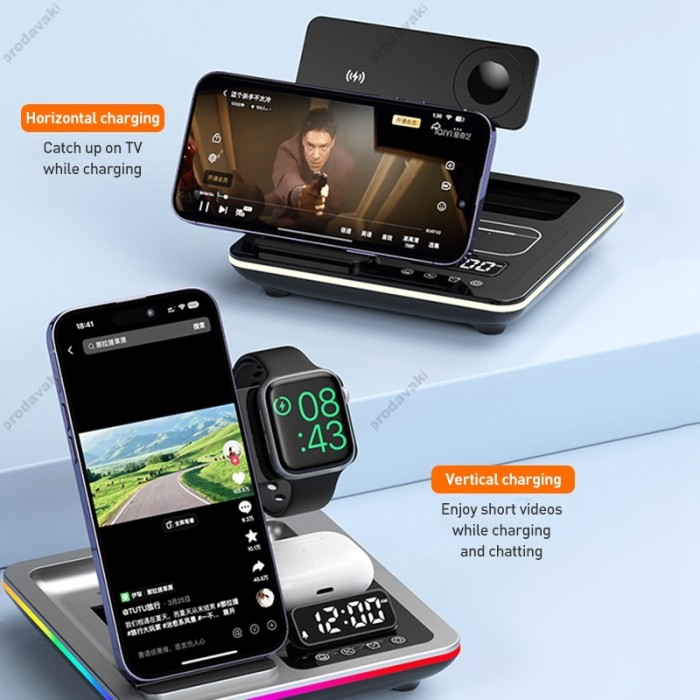 Бездротова зарядка стенд A93 5 IN 1 NEW AUTOMATIC (iPhone, iWatch, AirPods) 25W Black
