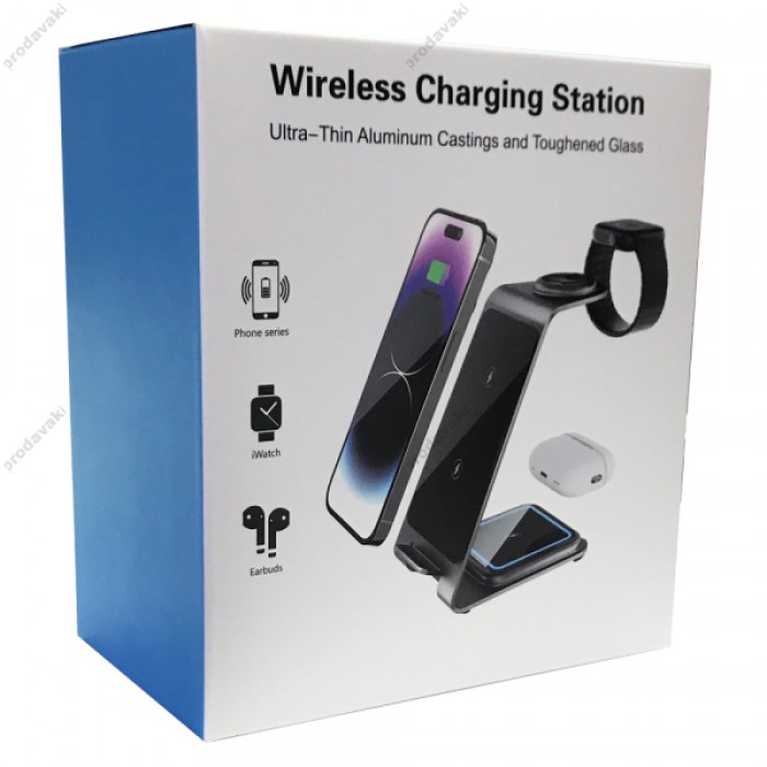 Бездротова зарядка стенд 3 in 1 Y93 Ultra-Thin Smart Pure Metal WL 15W Sierra Blue