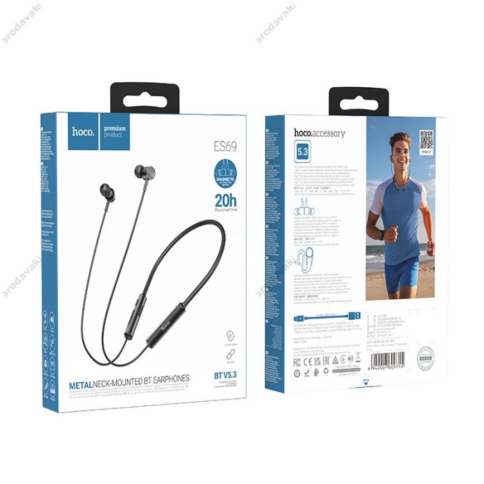 Бездротові Bluetooth навушники HOCO ES69 Platinum neck-mounted earphones BT 5.3 Black