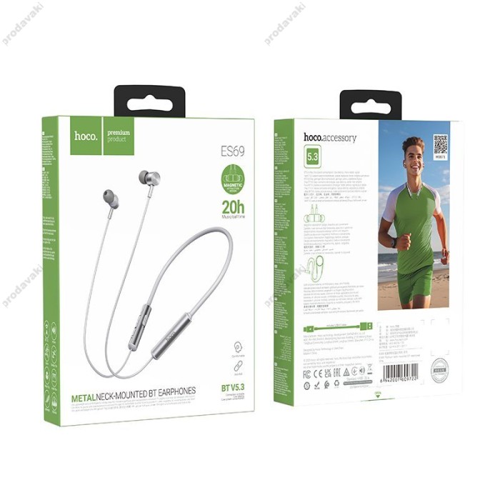 Бездротові Bluetooth навушники HOCO ES69 Platinum neck-mounted earphones BT 5.3 Grey
