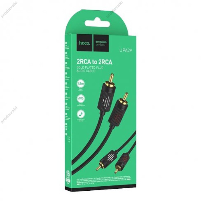 Акустичний кабель Аудіоадаптер Hoco UPA29 Cable 2 RCA To 2 RCA 1.5m Black