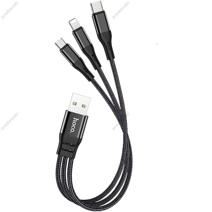Кабель Hoco X47 Cable 3 in 1 Type-C / Lightning / Micro-USB 2A 0.25m Black