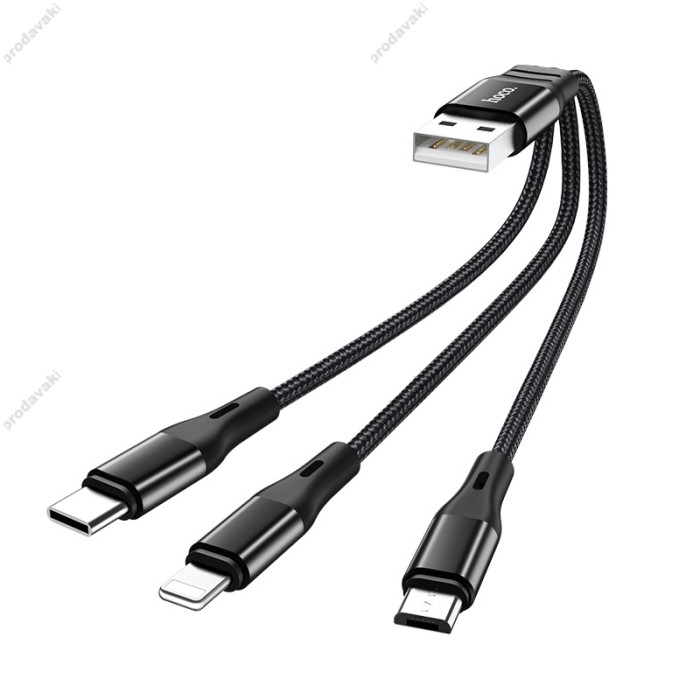 Кабель Hoco X47 Cable 3 in 1 Type-C / Lightning / Micro-USB 2A 0.25m Black