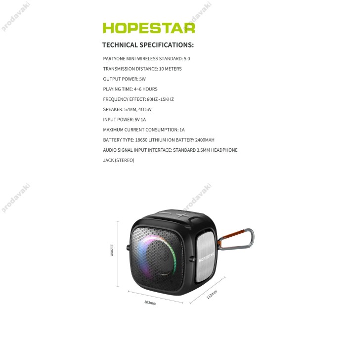 Портативна колонка Bluetooth HOPESTAR PARTY ONE MINI 5W Black-blue