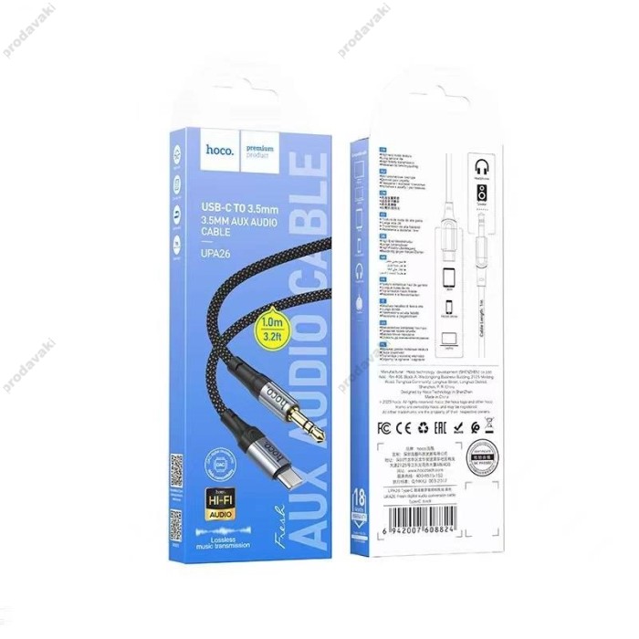 Аудіоадаптер Hoco UPA26 Cable Aux to Type-C 1m Black