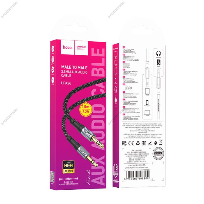 Кабель аудіо AUX кабель Hoco UPA26 Cable 1m Black
