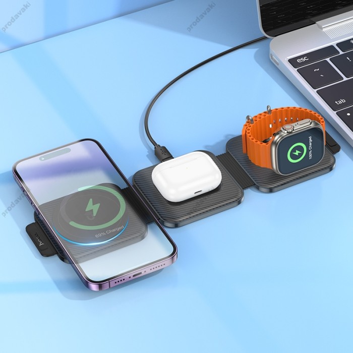 Бездротовий зарядний пристрій Hoco CQ4 Magnetic Wireless Charger 3 in 1 Black