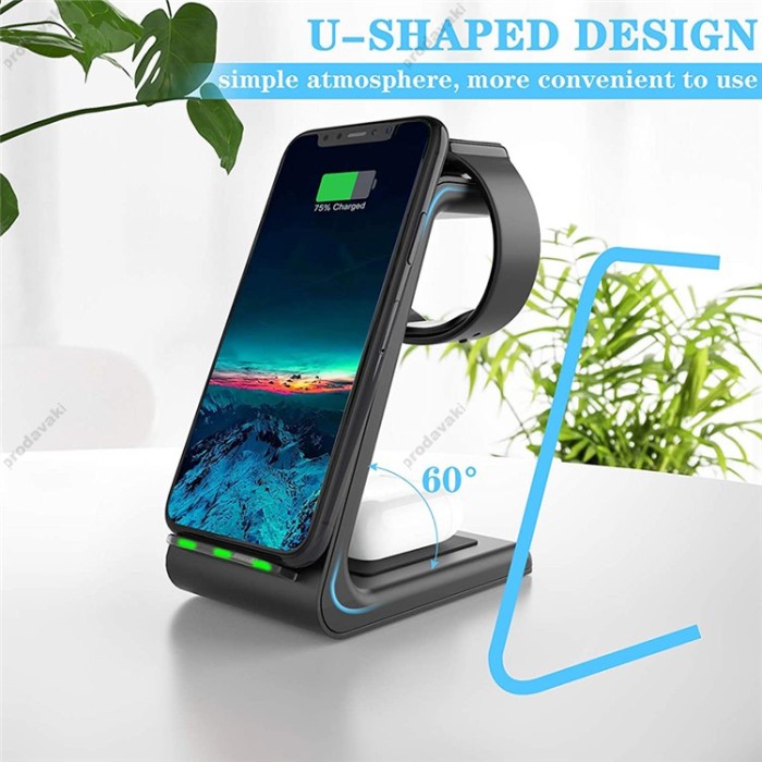 Бездротове заряджання стенд Smart 3 in 1 T3 Fast 15W (iPhone+Apple Watch+AirPods) Black