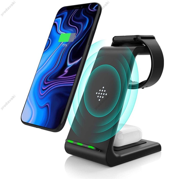 Бездротове заряджання стенд Smart 3 in 1 T3 Fast 15W (iPhone+Apple Watch+AirPods) Black
