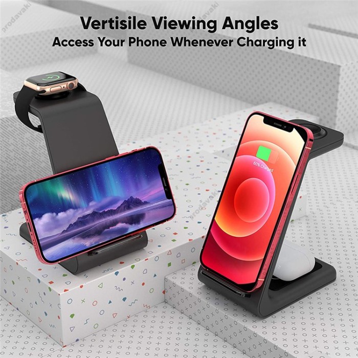 Бездротове заряджання стенд Smart 3 in 1 T3 Fast 15W (iPhone+Apple Watch+AirPods) Black