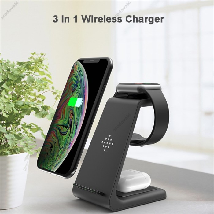 Бездротове заряджання стенд Smart 3 in 1 T3 Fast 15W (iPhone+Apple Watch+AirPods) Black