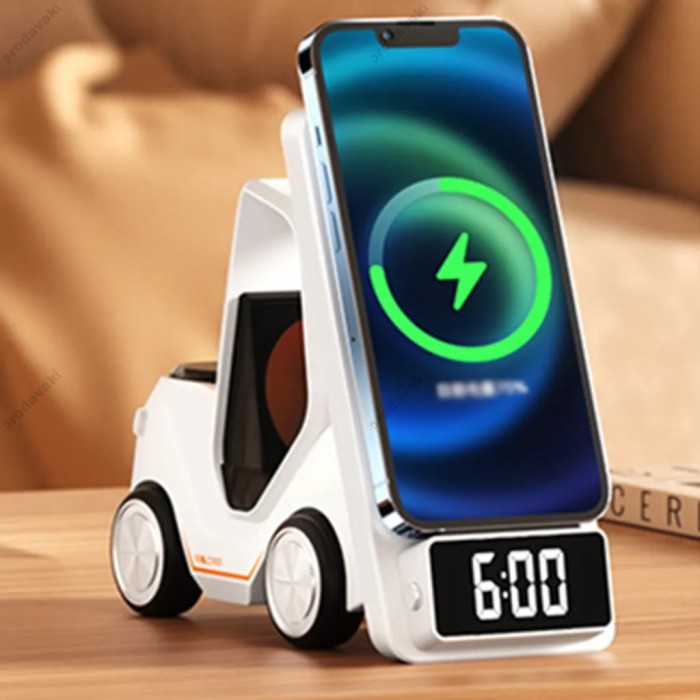 Бездротова зарядка стенд T20 5 IN1 (iPhone, iWatch, AirPods, Clock, Alarm) 15W FAST Orange