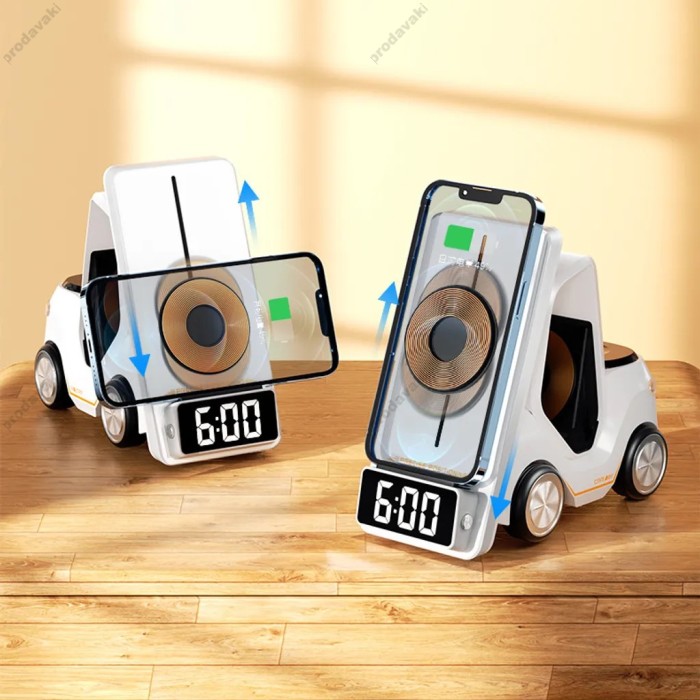 Бездротова зарядка стенд T20 5 IN1 (iPhone, iWatch, AirPods, Clock, Alarm) 15W FAST Orange