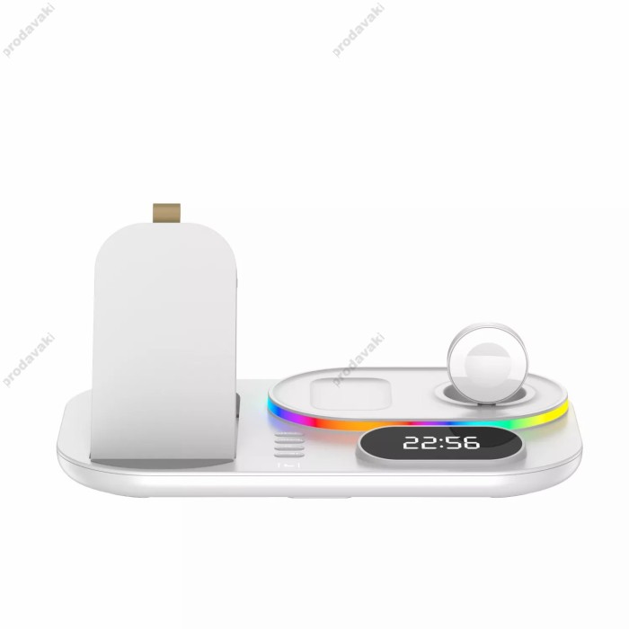 Бездротова зарядка стенд 4 IN 1 A06 RGB (iPhone, iWatch, AirPods, Clock) 30W FAST Black