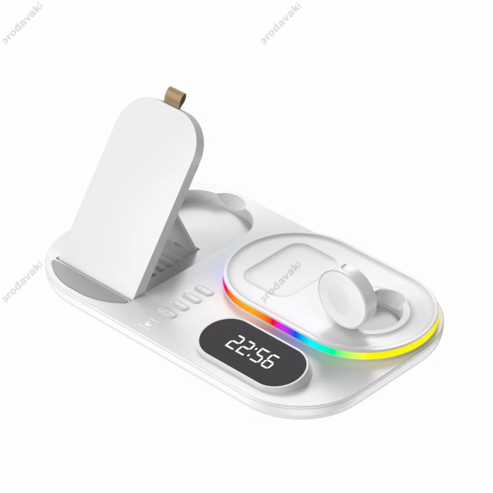 Бездротова зарядка стенд 4 IN 1 A06 RGB (iPhone, iWatch, AirPods, Clock) 30W FAST Black