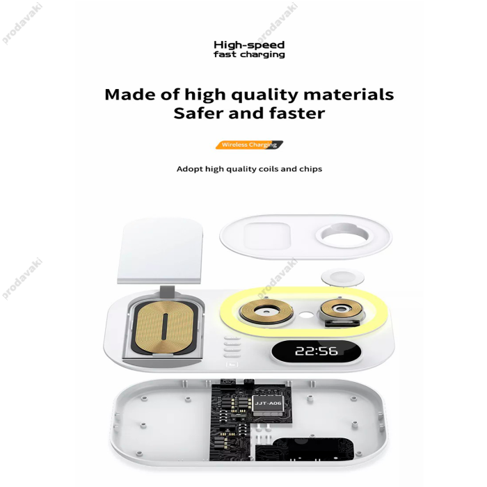 Бездротова зарядка стенд 4 IN 1 A06 RGB (iPhone, iWatch, AirPods, Clock) 30W FAST Black