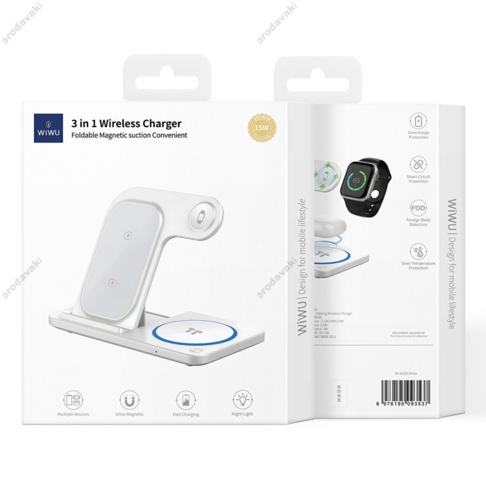 Бездротова зарядка Wiwu Wi-W020 Foldable Wireless Charger 3 in 1