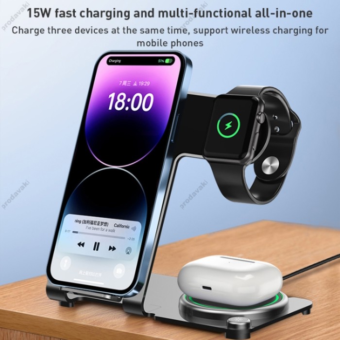 Бездротова зарядка Wiwu Wi-W005 Power Air 3 in 1 Wireless Charger