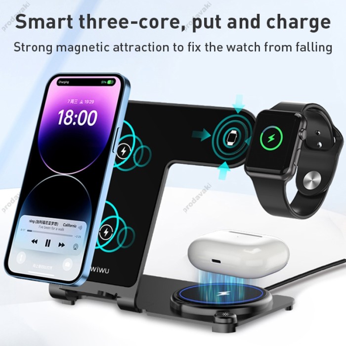 Бездротова зарядка Wiwu Wi-W005 Power Air 3 in 1 Wireless Charger
