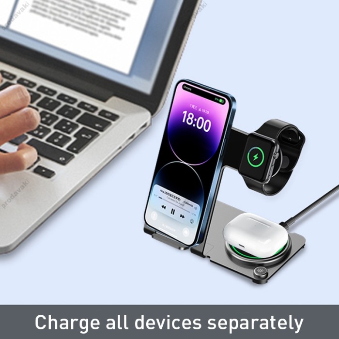Бездротова зарядка Wiwu Wi-W005 Power Air 3 in 1 Wireless Charger