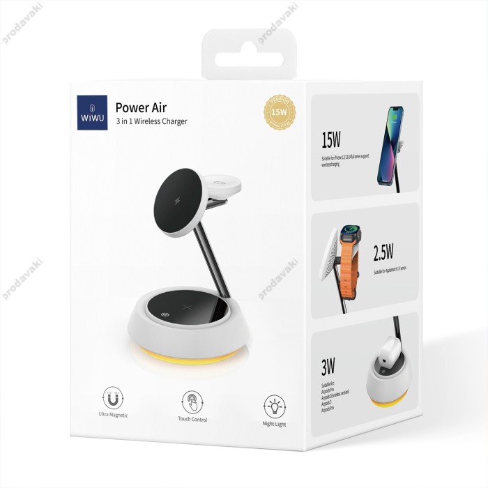 Бездротова зарядка Wiwu Wi-W002 Power Air 3 in 1 Wireless Charger
