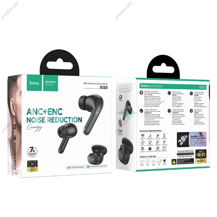 Бездротові Bluetooth навушники HOCO EQ5 Energy true wireless ANC+ENC noise reduction headset BT 5.3 Black