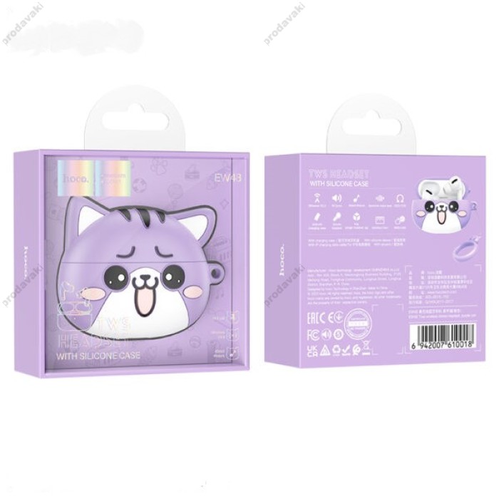 Бездротові Bluetooth навушники HOCO EW48 True wireless stereo headset Purple cat