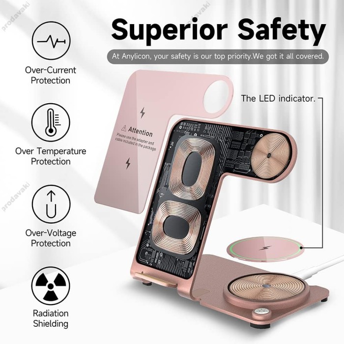 Бездротова зарядка стенд Smart 3 in 1 Y91 15W Rose Pink