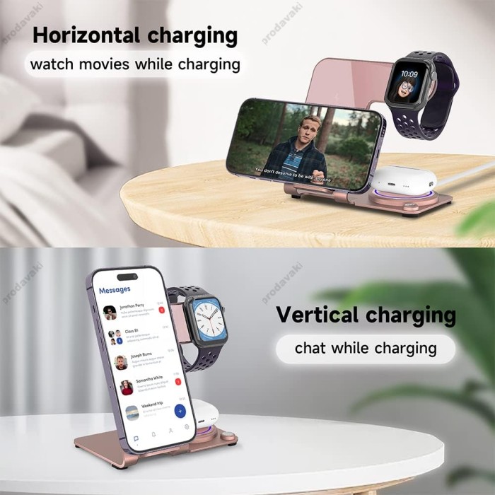 Бездротова зарядка стенд Smart 3 in 1 Y91 15W Rose Pink