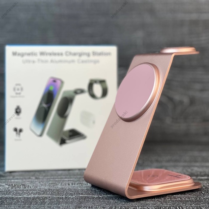 Бездротова зарядка стенд 3 in 1 M01 MagSafe Ultra-Thin (iPhone, iWatch, AirPods) 15W Sierra Blue