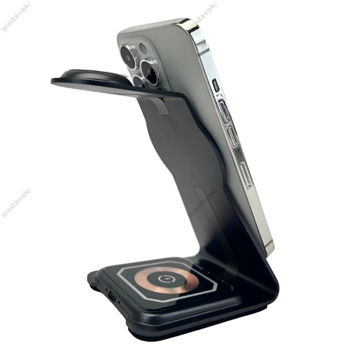 Бездротова зарядка стенд 3 in 1 S08 MagSafe Ultra-Thin (iPhone, iWatch, AirPods) 15W Black