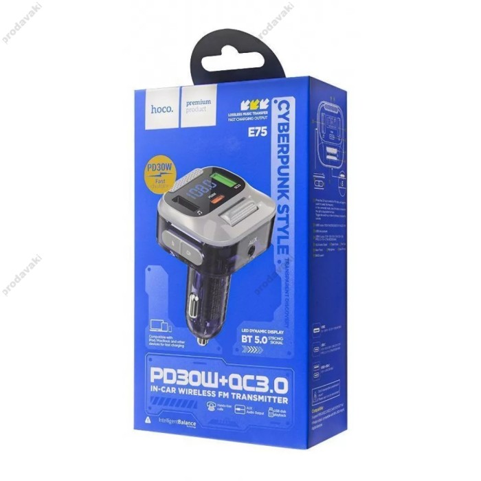 FM-трансмітер Hoco E75 Bravery PD30W+QC3.0 Dark blue
