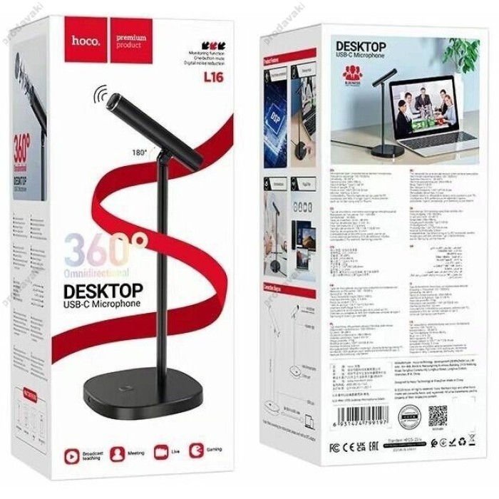 Мікрофон провідний настільний Hoco L16 USB/Type-C Desktop Microphone Black