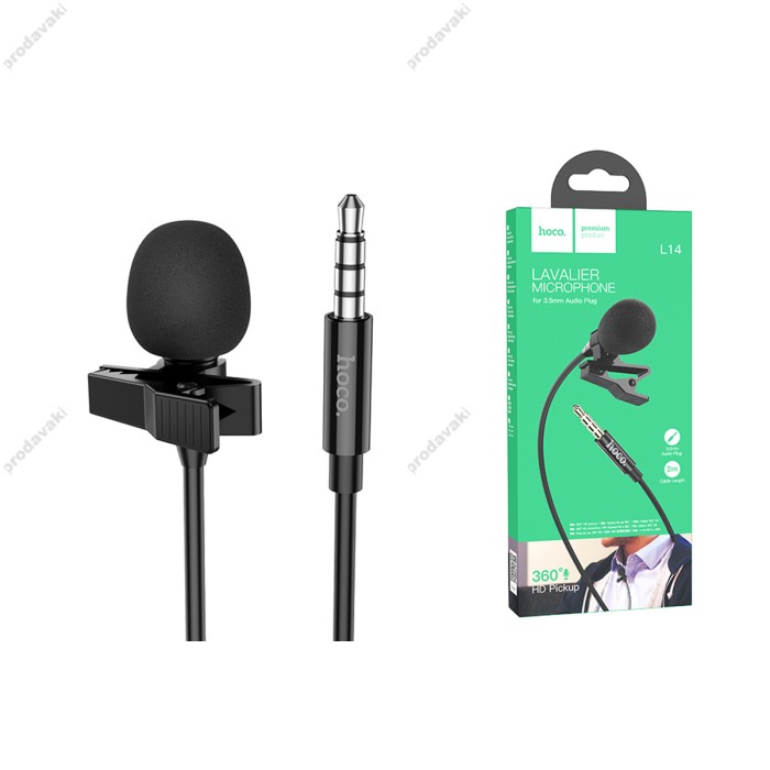 Мікрофон дротовий петличний HOCO L14 3.5мм Lavalier microphone 2m Black