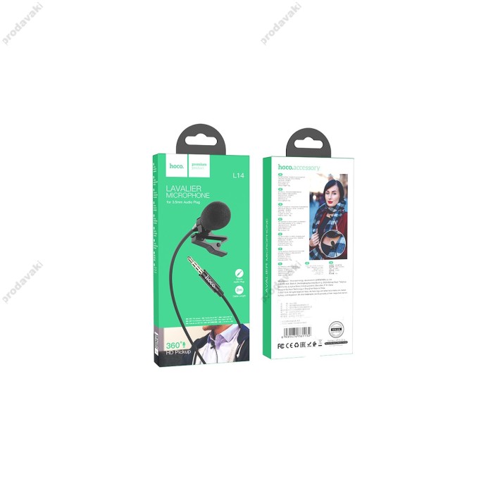 Мікрофон дротовий петличний HOCO L14 3.5мм Lavalier microphone 2m Black