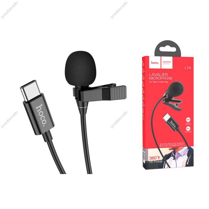 Мікрофон дротовий петличний HOCO L14 Type-C Lavalier microphone 2m Black