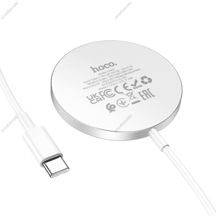 Бездротовий зарядний пристрій Hoco CW47 Magnetic Wireless Charger 15W магнітний silver