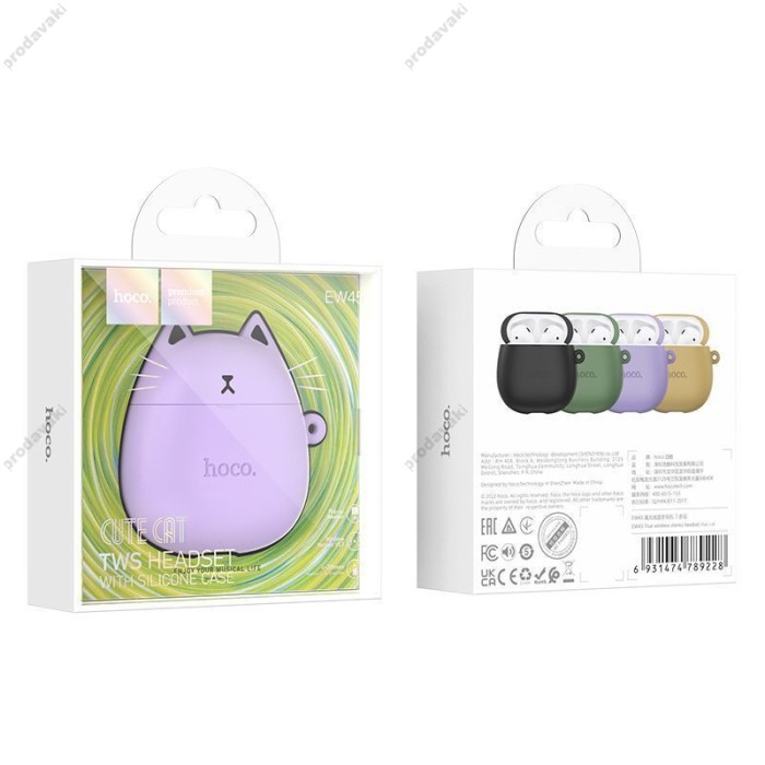 Бездротові Bluetooth навушники Hoco EW45 True wireless stereo headset TWS Lilac cat