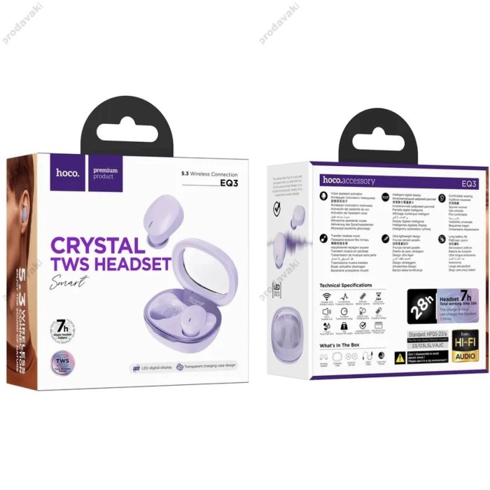 Бездротові Bluetooth навушники Hoco EQ3 Smart true wireless headset BT 5.3 Purple