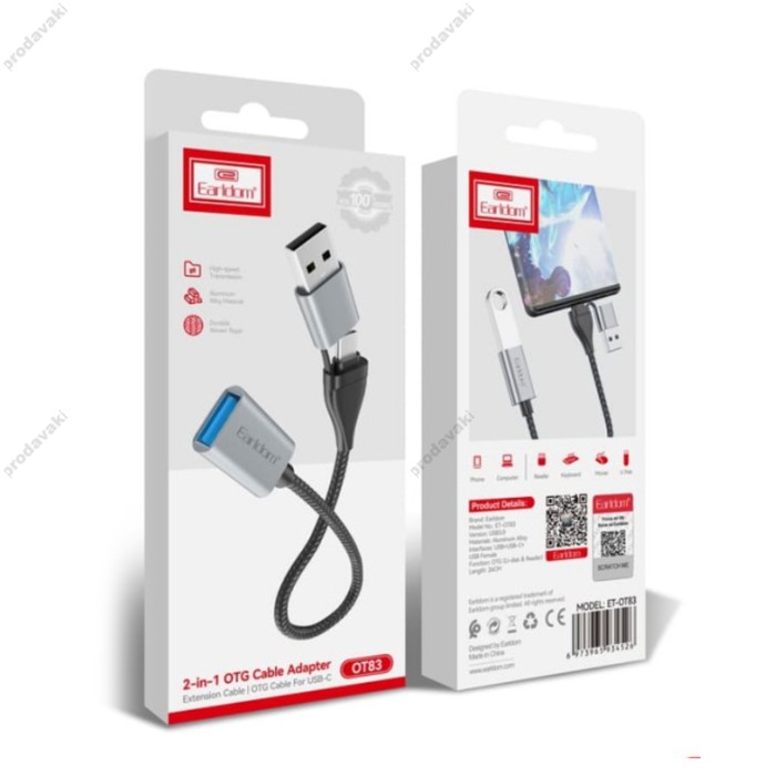 Перехідник Adapter OTG USB-C & USB-A To USB3.0 Earldom ET-OT83 2 in 1