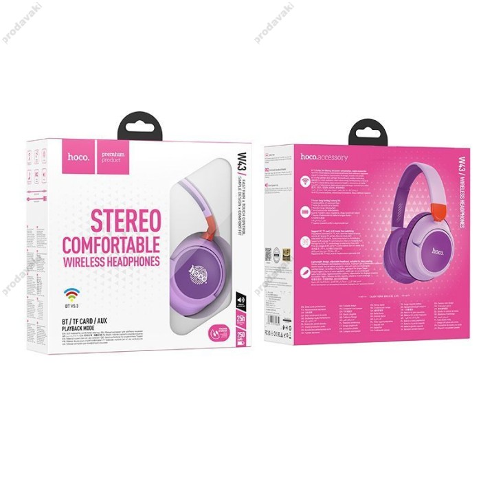 Бездротові Bluetooth навушники Hoco W43 Adventure Purple