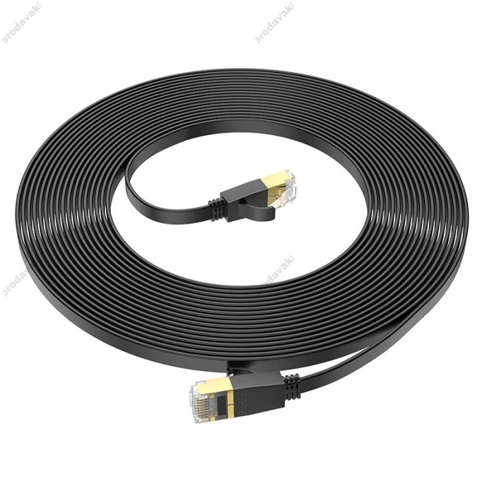 Інтернет кабель (Патч-корд) HOCO US07 General pure copper flat network cable 1Gbps 10m Black