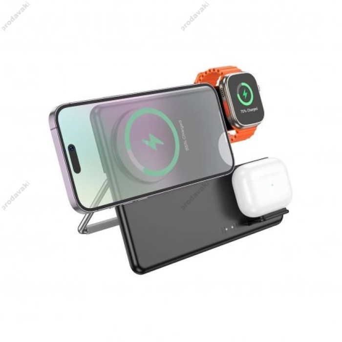 Бездротовий зарядний пристрій Magnetic Wireless Charger 3 in 1 Hoco CQ1 Geek folding for iWatch black