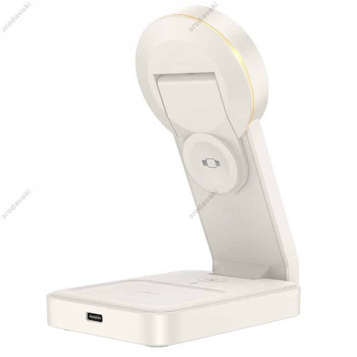 Бездротовий зарядний пристрій Magnetic Wireless Charger 3 in 1 Hoco CQ3 milky white